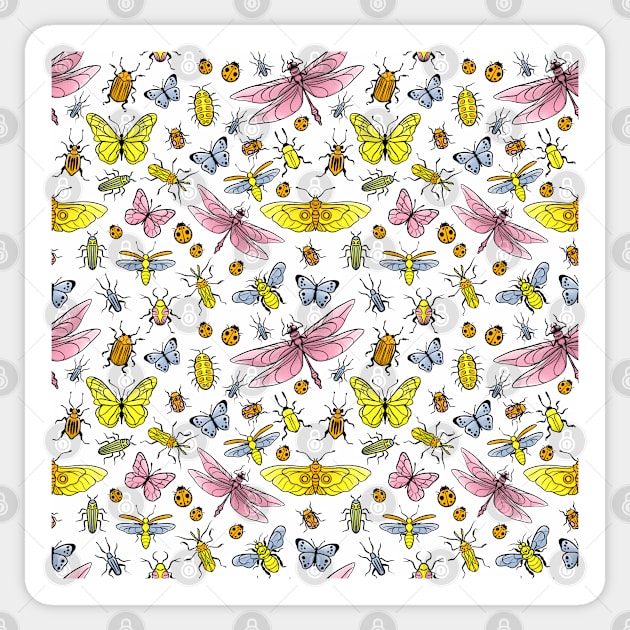 Pretty bugs, butterflies and dragonflies pattern Sticker by iulistration